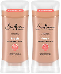 SheaMoisture Deodorant Stick 72h Odor Control Coconut & Hibiscus Fresh Aluminum Free 2.6 oz,(Pack of 2)