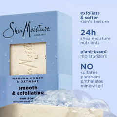 SheaMoisture Bar Soap Manuka Honey Oatmeal 4 Count Smoothing & Exfoliating Smooth and Exfoliating bar soap with 24h shea moisture nutrients for Healthy, Glowing Skin 8 oz