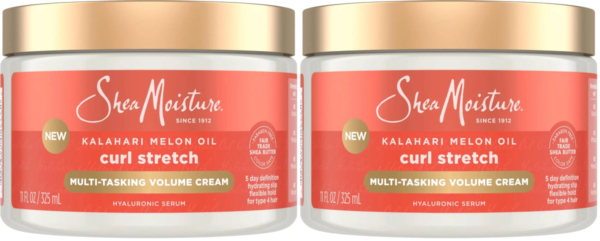 SheaMoisture Curl Stretch Multi-tasking Volume Cream Kalahari Melon Oil and a Tropical Vacation Scent With Hydrating Hyaluronic Serum, Defines Type 4 Curls For Days 11 Fl Oz, (Pack of 2)