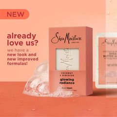 SheaMoisture Bar Soap Coconut and Hibiscus 4 Count Glowing Radiance Glowing Radiance bar soap with 24h shea moisture nutrients for Healthy, Glowing Skin 8 oz