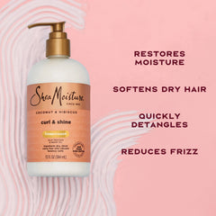 SheaMoisture Curl & Shine Conditioner Coconut & Hibiscus, for Thick, Curly Hair to Moisturize & Soften, 13 oz