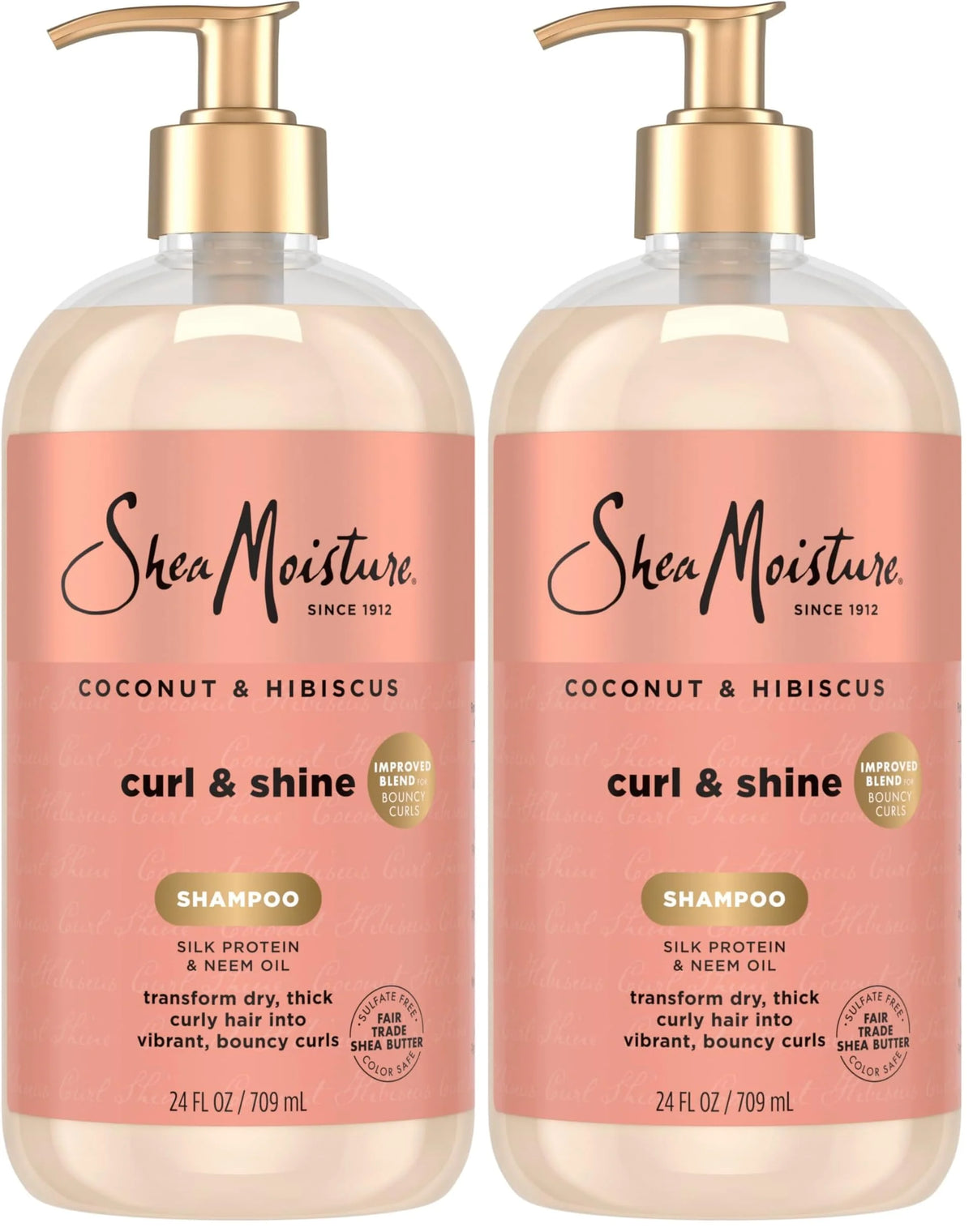 SheaMoisture Shampoo Coconut and Hibiscus,for Thick,Curly Hair,to Cleanse & Hydrate,24 oz,(Pack of 2)