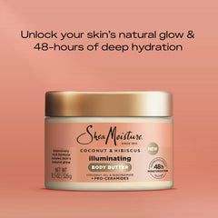 SheaMoisture Illuminating Body Butter with Coconut & Hibiscus, Niacinamide and Pro-Ceramides, Renewing Skin’s Natural Glow, 48H Moisturizing 11.5 oz,(Pack of 2)