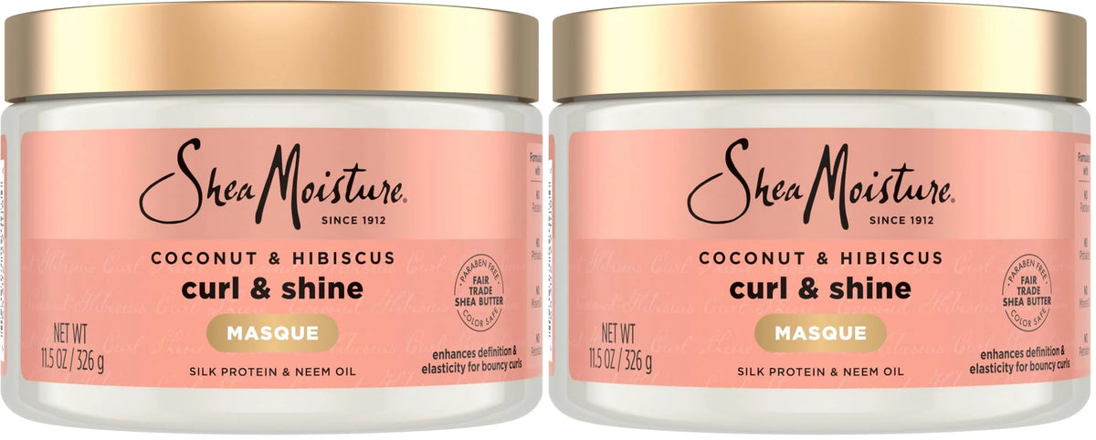 SheaMoisture Hair Mask Coconut & Hibiscus for Dry Curls Hair Mask with Shea Butter 11.5 oz, (Pack of 2)