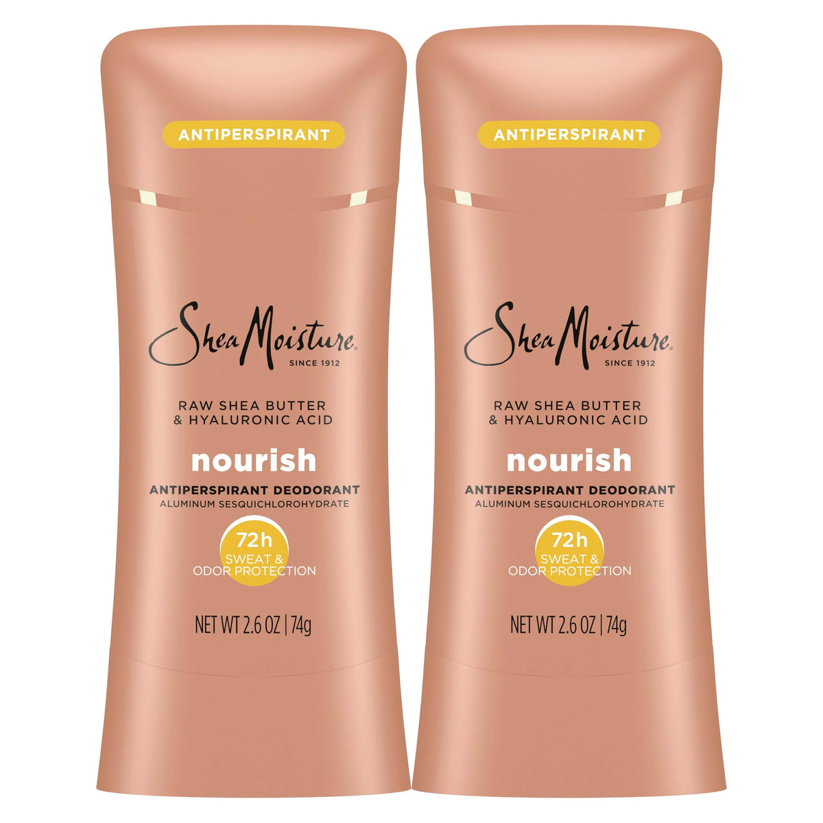 SheaMoisture Antiperspirant Deodorant Stick Moisturizing Raw Shea Butter & Hyaluronic Acid 2 Count for 48HR Sweat & Odor Protection with No Parabens & No Mineral Oil 2.6 oz