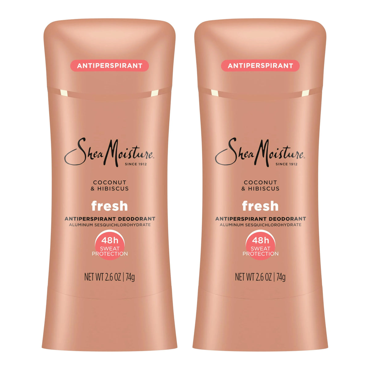 SheaMoisture Antiperspirant Deodorant Stick Fresh Coconut & Hibiscus 2 Count for 48HR Sweat & Odor Protection with No Parabens & No Mineral Oil 2.6 oz